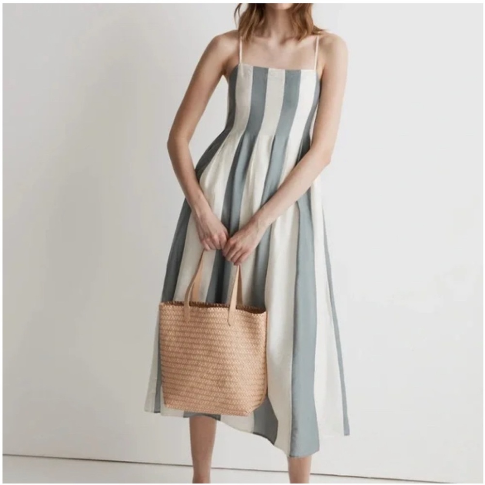 Madewell Blue and Cream Striped Midi Dress